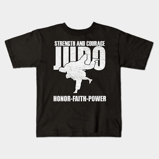 Strength And Courage Judo Kids T-Shirt by funkyteesfunny